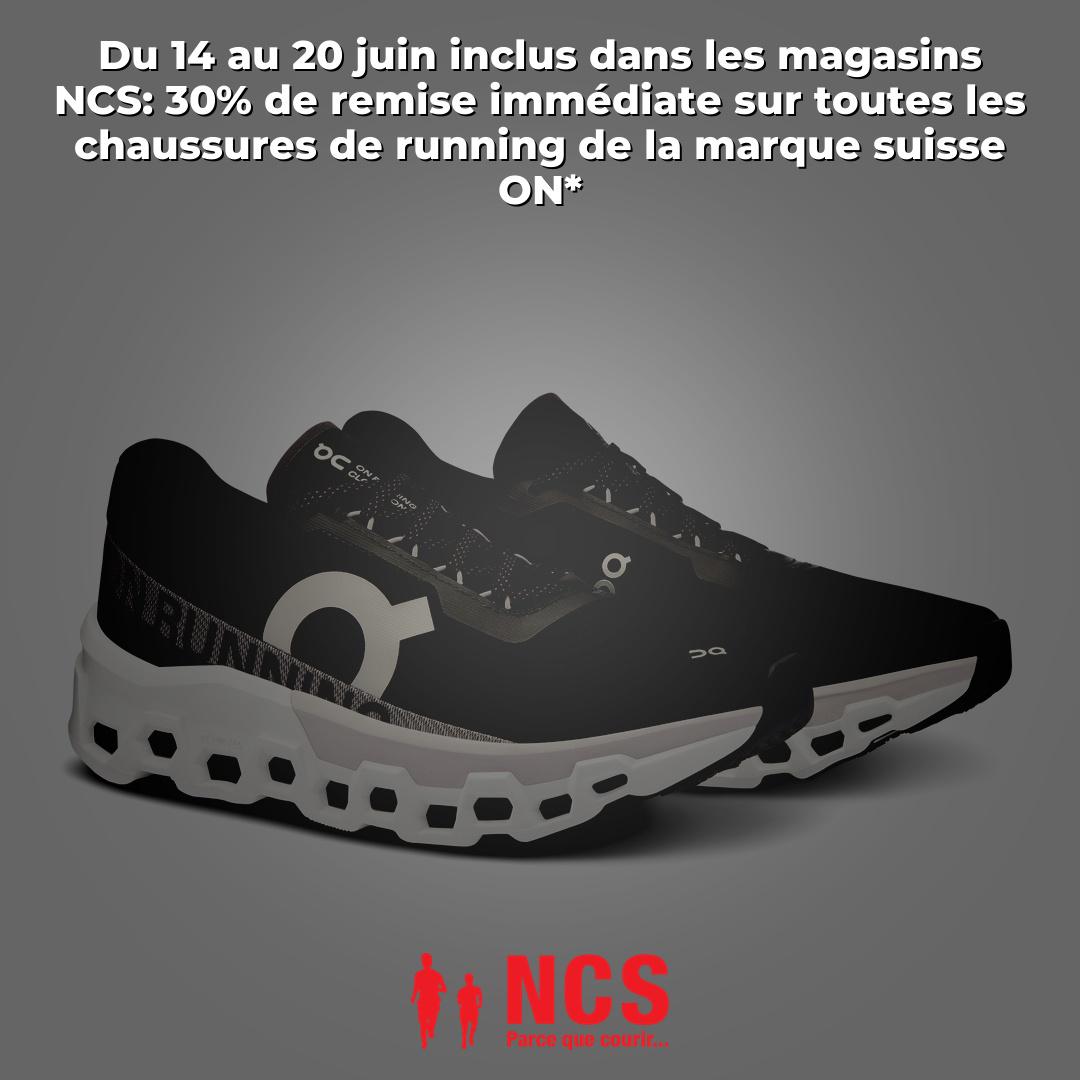 Du 14 au 20 juin inclus dans les magasins NCS: 30% de remise immédiate sur toutes les chaussures de running de la marque suisse ON